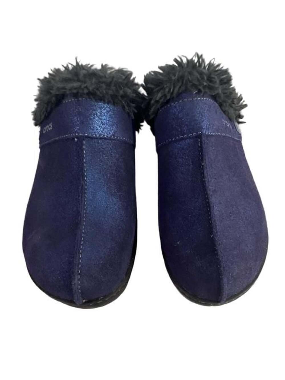 Crocs Women's Cobbler Suede Faux Fur Lined Blue Clog Mules Shoes